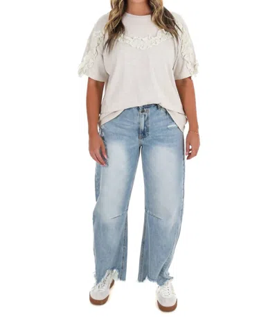 Fantastic Fawn Stay Awhile Ruffle Top In Light Heather Grey In White