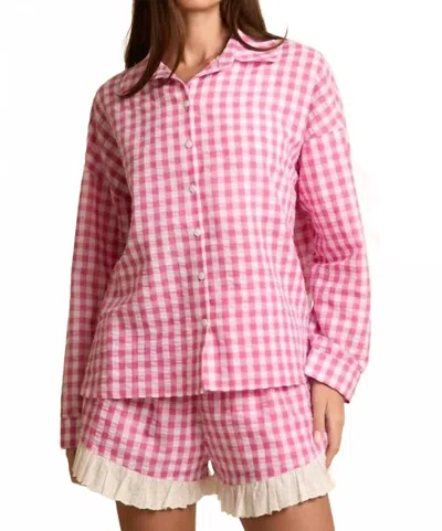 Fantastic Fawn Stay The Night Gingham Set Top In Pink