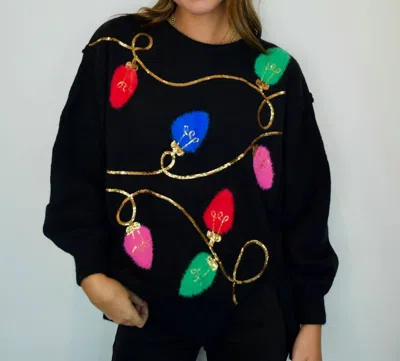 Fantastic Fawn String Of Lights Sequin Sweater In Black
