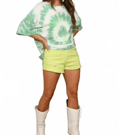 Fantastic Fawn Suzie Neon Bright Colorful High Waisted Distressed Denim Shorts In Lime In Green