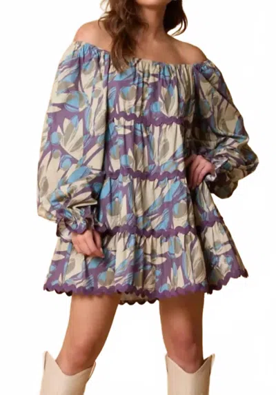 Fantastic Fawn Wave Trim Long Sleeve Mini Dress In Lavender In Multi