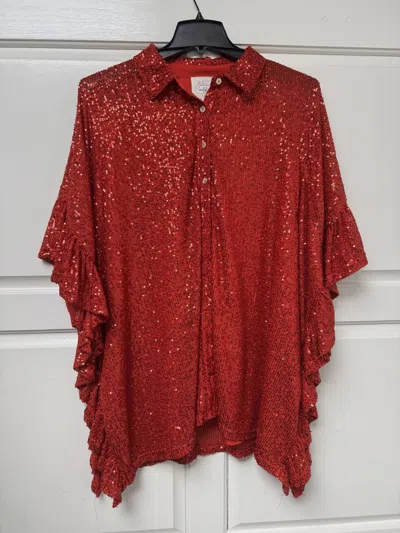 Fantastic Fawn Women's Sequin Poncho Blouse In Red