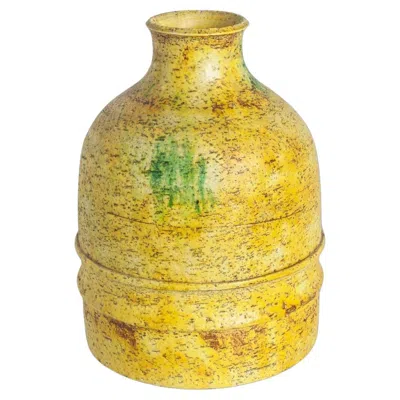 Pre-owned Fantoni Canary Yellow  With Green Highlights Vase For Raymor