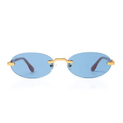 Faos Concept Women's Neutrals / Gold / Blue Phaestus In Metalic Gold With Kyano Blue Lenses In Multi