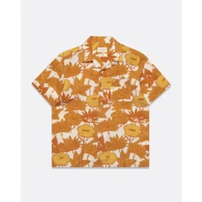 Far Afield Afs805 Selleck Ss Shirt Flower Collage Print In Honey Gold In Yellow