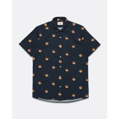 Far Afield Afs809 Classic Ss Shirt Sunny Print In Navy Iris In Blue