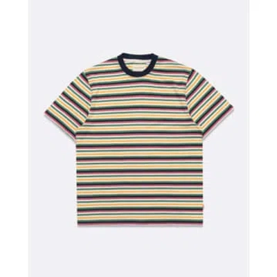 Far Afield Afts277a Crew Neck T Shirt Blackpool Stripe In Yarn Dyed Multicolour In Red