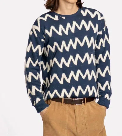 Far Afield Drop Shoulder Knit Zig Sweater In Navy Blue