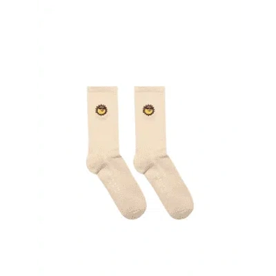 Far Afield Embroidered Socks In Off White From