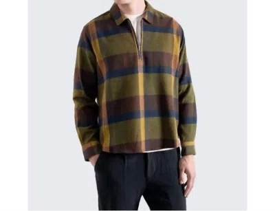 Far Afield Half-zip Day Flannel Shirt In Green In Multi