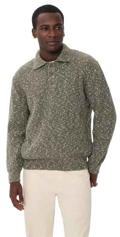 Far Afield Kier Ribbed Knit Polo Light Green