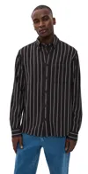 Far Afield Kuki Striped Brushed Flannel Shirt Grey/multi In Black