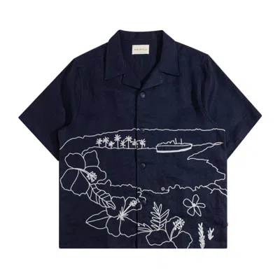 Far Afield Men's Blue Veloso Landscape Shirt Navy In Animal Print