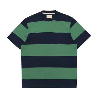 Far Afield Men's Green / Blue Bold Stripe Pocket T-shirt - Navy / Frosty Green