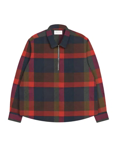 Far Afield Men's Half-zip Day Flannel Shirt In Red Multi Checked