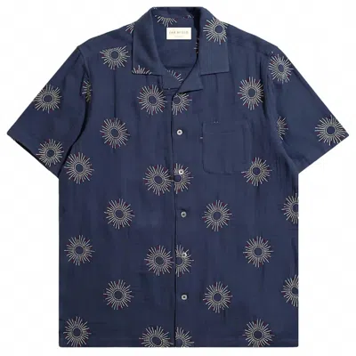 Far Afield Men's Stachio Short Sleeve Shirt In Sol Embroidery Navy Iris In Blue