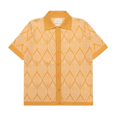 Far Afield Men's Yellow / Orange Zigger Cardigan - Honey Gold / White Leaf Pattern In Yellow/orange