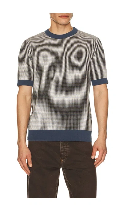 Far Afield Newport Knitted Tee In Blue & Sand Strip