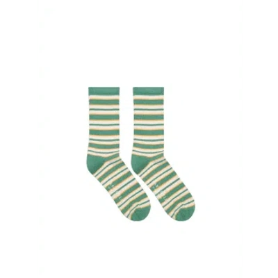 Far Afield Ribbed Stripe Socks In Frosty Green/multi From