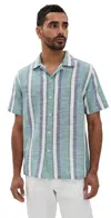 Far Afield Selleck Slub Strip Shirt Blue/green In Blue/green