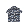 FAR AFIELD SELLECK S/S SHIRT FLOWER COLLAGE PRINT IN NAVY IRIS FROM