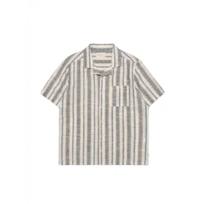 Far Afield Selleck S/s Shirt In Slub Stripe Navy Iris/honey From In Blue