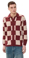 Far Afield Square Patchwork Sweater Red/sand In Burgundy