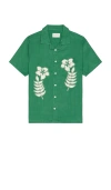 Far Afield Stachio Shirt In Tropical Green Floral Flock