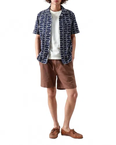 Far Afield Stachio Short Sleeve Palm Tree Dobby Shirt In Navy Iris In Blue