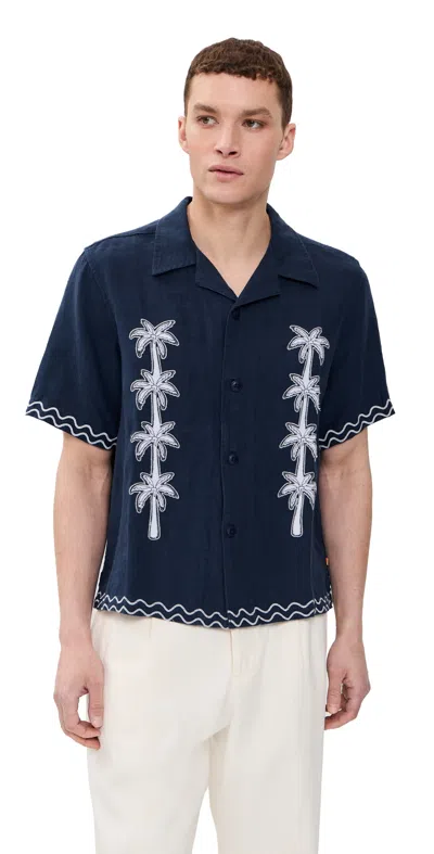 Far Afield Veloso Flock Palm Shirt Blue