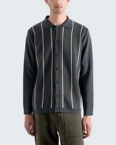 Far Afield Zigger Long Sleeve Cardigan In Kuki Stripe In Gray
