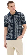 Far Afield Zigger Palm Tree Knit Button Polo Navy Iris In Navy Iris