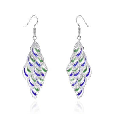 Far East Jewelry Women's Blue / Silver Handcrafted Silver & Enamel Light Shadow Earrings In Multi