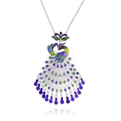 Far East Jewelry Women's Blue / Silver Handcrafted Silver & Enamel Phoenix Necklace In Multi