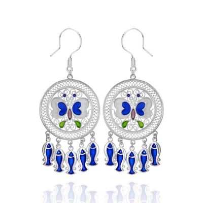 Far East Jewelry Women's Blue / Silver Handmade Orchid Butterfly Earrings Silver & Enamel In Multi