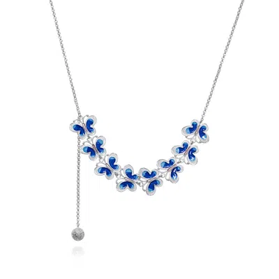 Far East Jewelry Women's Blue / Silver Handmade Orchid Butterfly Necklace Silver & Enamel In Multi