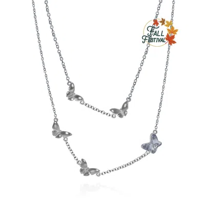 Far East Jewelry Women's White / Silver Handcrafted Silver & Crystal Dream Butterfly Necklace In Multi