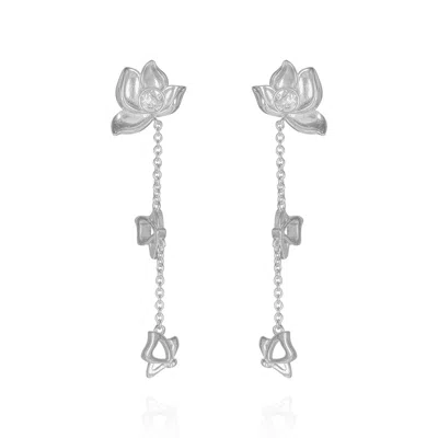 Far East Jewelry Women's White / Silver Handcrafted Silver & Crystal Pure Lotus Earrings In Multi