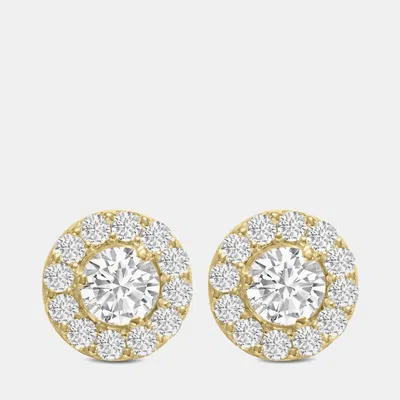 Pre-owned Fara 14k Yellow Gold Lab Grown Diamond Halo Earrings (3.00 Ct)