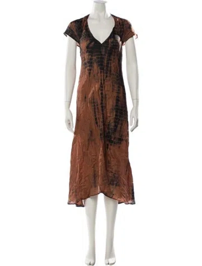 Pre-owned Fara Silk Knee-length Dress In Brown
