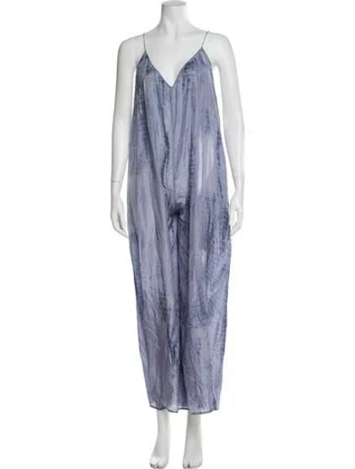 Pre-owned Fara Silk Tie-dye Print Jumpsuit In Blue