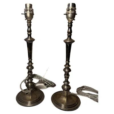 Pre-owned Faraday & Son Pair Of Silver Plated Table Lamps In Black