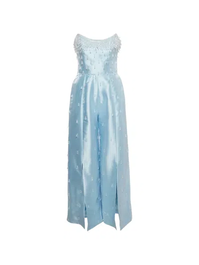 Pre-owned Farah Al Mesbah X Laila Embellished Strapless Jumpsuit In Blue