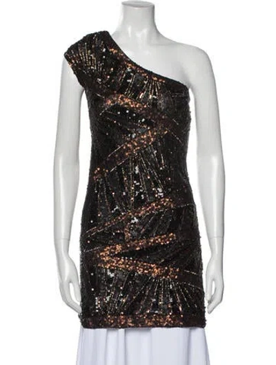 Pre-owned Farah Khan Printed One-shoulder Tunic In Neutral