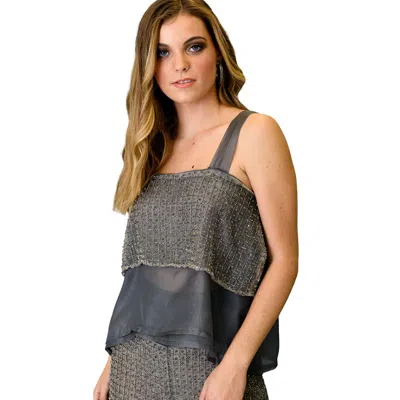 Farah Naz New York Beaded Camisole Top In Gray