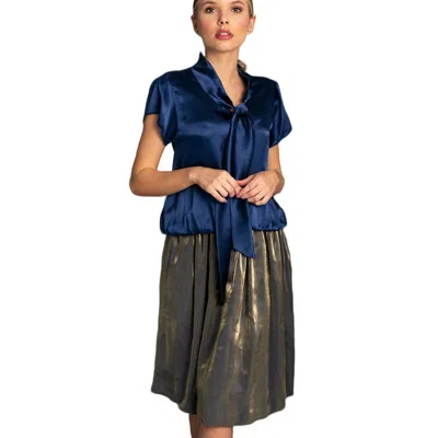Farah Naz New York Two Tones Silk Skirt In Blue