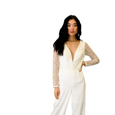 Farah Naz New York Women's Fully Embroidered Lace Jumpsuit In White