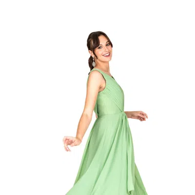 Farah Naz New York Womens Formal Train Chiffon Midi Dress In Green