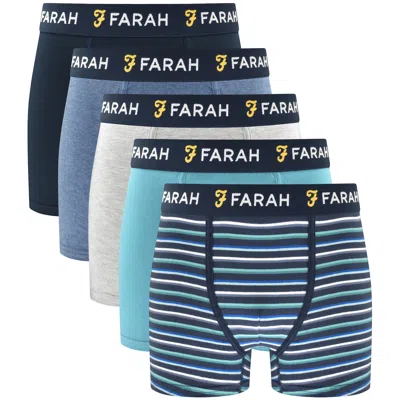 Farah Vintage Morsonn 5 Pack Boxer Shorts In Blue