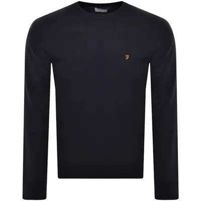 Farah Vintage Mullen Crew Neck Jumper Navy In Blue
